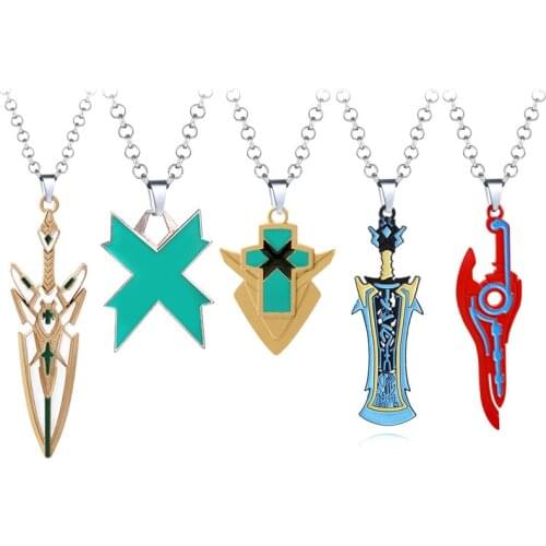 Game Xenoblade Chronicles Necklace MONADO Pyra Mythra Red Metal Sword Weapon Metal Chains Choker Necklaces Cosplay Jewelry
