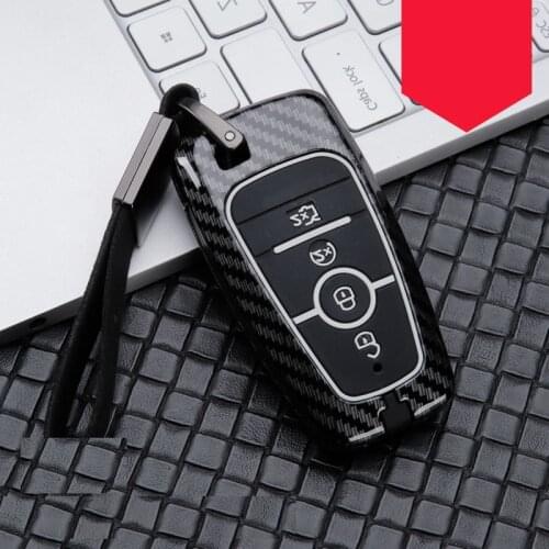 Carbon Alloy+Silicone Car Key case For Ford 2018 Mustang 3 Buttons Smart Remote Fobs Shell Cover Keys Bag Keychain Accessories