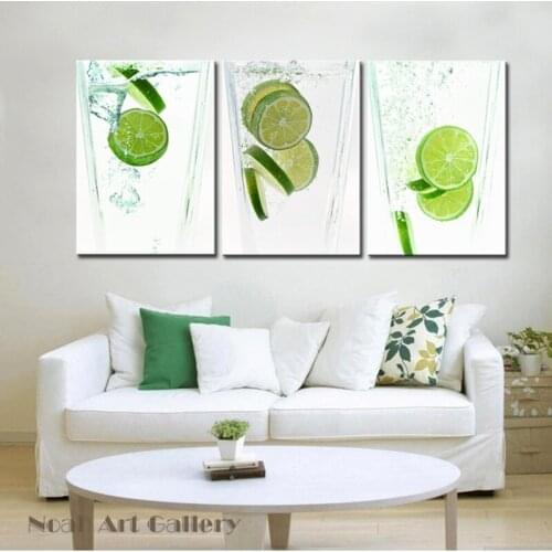 Spray Painting Canvas Printing Lemon in Glass Abstract Canvas Print Wall Art for Kitchen Decoration 3 Panel Unframed Pictures