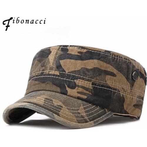 Fibonacci Military Hat Men Classic Camouflage Military Caps Army Cadet Hats Cotton Adjustable Baseball Cap Flat Top Hat