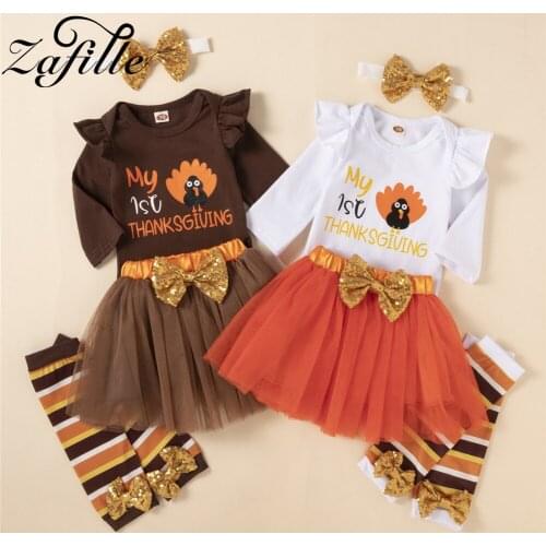 ZAFILLE My First Thanksgiving Ouftits Costumes For Babies Party Turday Romper+Tutu Princess Skirts Baby Girl Clothes Set