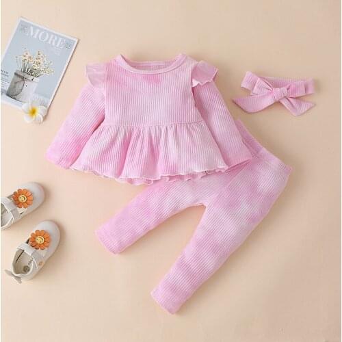 Newborn Baby Girl Clothes Set Fashion Spring Autumn Cotton T-shirt Pants Headband Fall Toddler Infant Outfits Clothing Suit 3Pcs