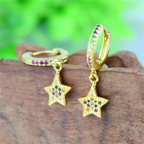 Korea Hot Sale Fashion Jewelry Elegant and Exquisite Copper Inlaid Rainbow Zircon Earrings Personality Star Earrings for Women
