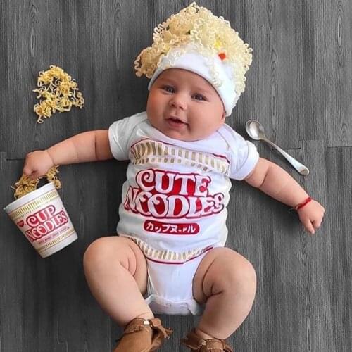 Summer Newborn Infant Baby Clothes Instant Noodles Design Funny Cute Toddler Jumpsuits Bodysuits Outfits DS9