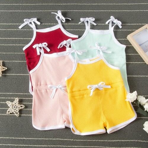 Hot Sale New Born Baby Girl Clothes Cotton Solid Casual Loose Sleeveless Strap Baby Romper Home Pajamas Baby Kids Bodysuit 1-7Y