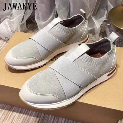 Spring New Knitted couple Vulcanized shoes Comfort Elastic Cross Band Slip-on Loafers One Pedal Thick Sole Casual Flat Shoes