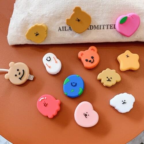 Cute Cartoon Bear Bite Charging Cable Protector For iPhone Samsung Huawei Xiaomi USB Data Cord Decor Cover Holder Wire Organizer