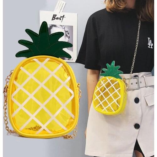 Fashion Cute Mini Transparent Pineapple Shoulder Bags Chain Crossbody Messenger Bag for Women Girls Sweet Handbag Clear Bag BB30