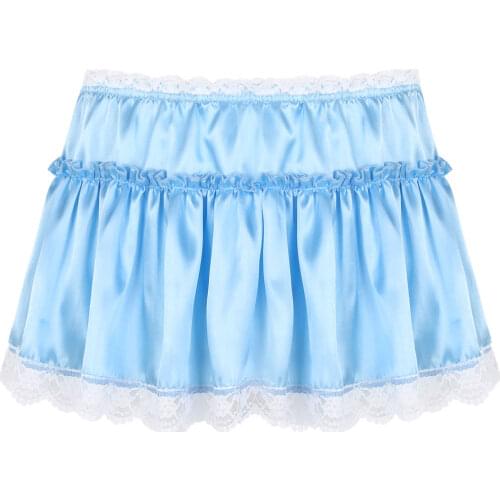Mens Sissy Lingerie Mini Skirt Satin Elastic High Waist Lace Hem Sexy Short Skirt Frilly Ruffled A-line Sexy Micro Mini Skirt