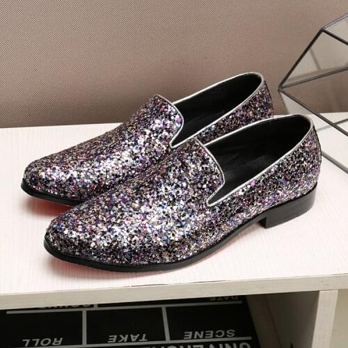Spring Autumn Men Sequin Leather Shoes Men Fashion Comfortable Brogue Shoes