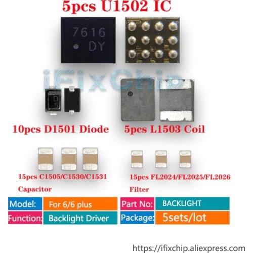 5set/lot for iPhone 6/6 plus Backlight solutions Kit IC U1502 + Coil L1503 + Diode D1501 + Capacitor C1530/C1505 + Filter FL2024