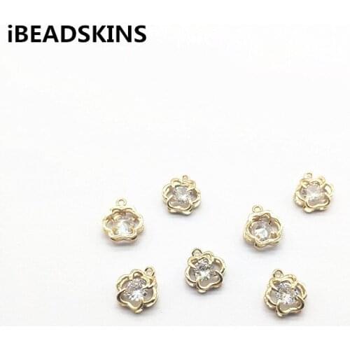 New arrival! 13x11mm 50pcs Copper/Zircon Flower Charm for Jewelry Findings Necklace Earrings parts,hand Made Jewelry DIY