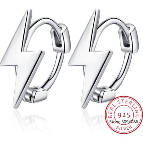 Genuine 925 Sterling Silver Unique Shaped Piercing Huggie Lightning Hoop Earring For Women Sterling Silver Jewelry DA545