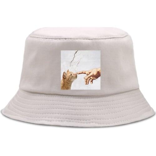 Cat And Manpower Personality Printing Women Bob Hats Casual Sunscreen Sun Bucket Hat Men Fashion Foldable WomenS Fisherman Cap