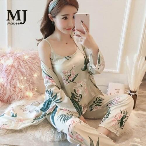 MaiJee 3Pic Floral Pijama Set Night Suit Pajama Pyjama Femme Pyjamas Women Pijama Feminino Pigiama Donna Pijamas Mujer Pajamas