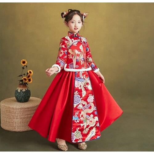 Flower Girl Princess Wedding Bridesmaid Winter Party Dress Baby Girl Graduation Ball Party Dress Chinese New Yearss Dres