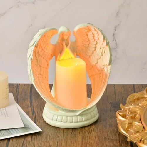 Resin Statue Nordic Style Electronic Glow Candlestick Angel Figurines Crafts Desktop Ornaments Home Decoration