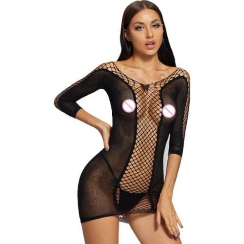 See Through Catsuit Sexy Lingerie Mesh Bodycon Skirt Transparent Fishnet Bodysuit Sexi Women Erotic Underwear Ladies Sex Dress