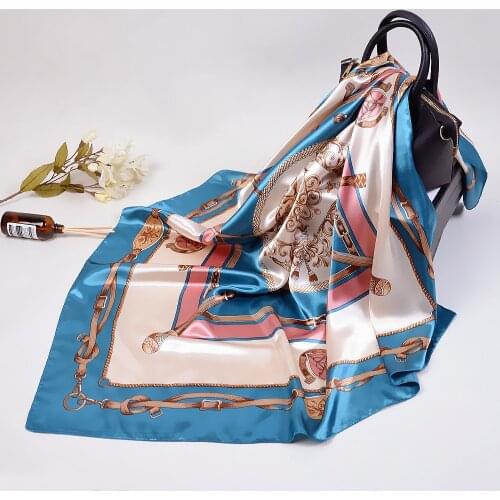 Luxury 100% Twill Silk Scarf Women Kerchief Fashion Classic chain paddle Print Shawl Hijab Hip Hop Square Turban Beach Towel