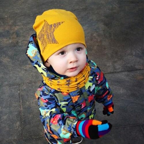 Winter Spring Baby Hat Scarf Set Cotton Baby Boy Girl Hat Cap Star Print Kids Children Hats Newborn Bonnet Beanie Boys Caps