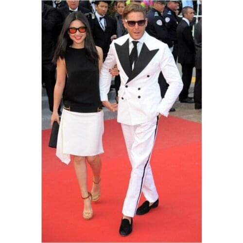 TPSAADE Custom avant-garde suit white mens West Slim 2 piece Business Suit groom toffee wedding double-breasted mens suit