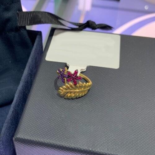 UMGODLY High Quality Fahsion Ring Yellow Gold Color Multicolor Tropical Jungle Floral & Palm Leaf Ring Women Party Jewelry