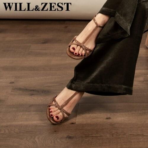 WILL&ZEST Designer Sandals Women Fashion Shoes Stilleto High Heels Sexy Open Toe Purple Summer Leather Luxury Brand Strappy Heel