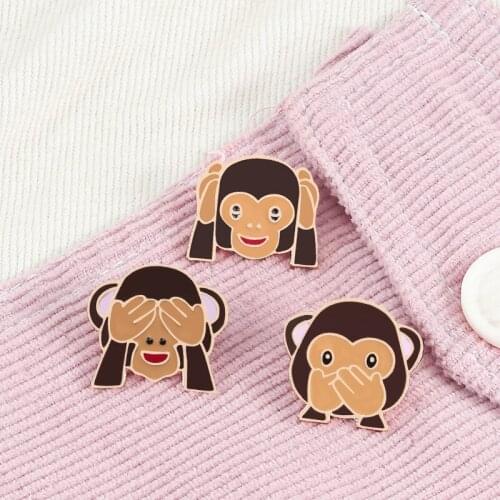 3 Styles Creative Cartoon Monkey Enamel Pins Cover Eye Mouth Eye Brooch for Women Jackets Lapel Pin Kids Bag Badge Jewelry Gift