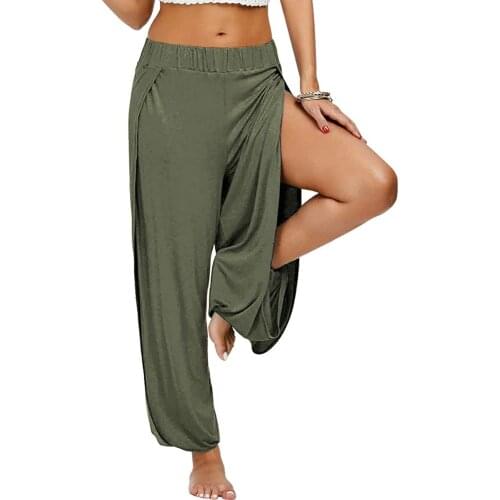 Women Casual Yoga Pants Sexy Solid Hollow Elastic Waist Workout Sports Wide Leg Pants Trousers Femme Gym Leggings Woman E2