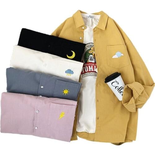 Woman Harajuku Girls Shirts Korean Weather Embroidery Women Shirts 2021 Spring Long Sleeve Simple Blouse