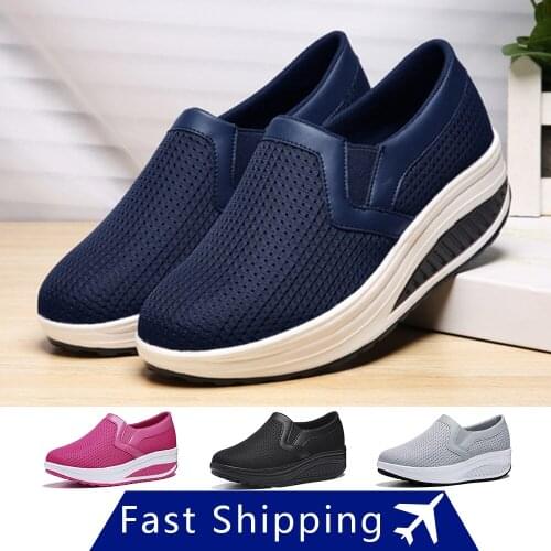 Women Mesh Hollow Out Flying Weaven Breathable Loafers Flat Platforms Comfortable Female Casual Wedges Shoes Height Increasing