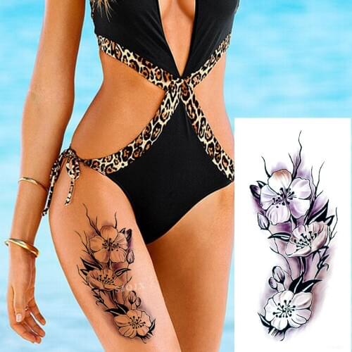 1 Piece New Temporary Tattoo Fake Stickers 28 Styles Violet Flowers Pink Tattoo for Arm Waterproof Woman Big Woman on Body Leg