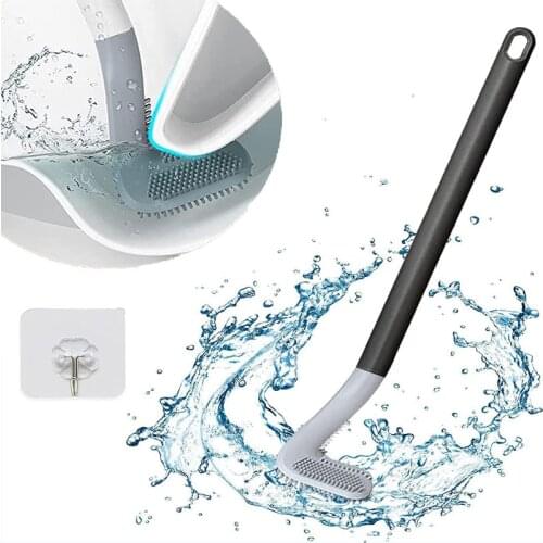 Toilet Brush Cleaner Golf Silicone Long-Handled Toilet Brushes Flat Head Flexible Soft Bristles Cleaning Brushes With Hooks 1PC