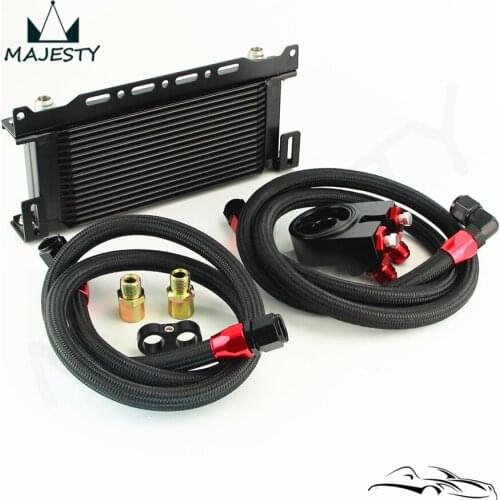 16 Row AN10 Oil cooler w/Bracket Black +3/4*16& M20*1.5 Filter Adapter Hose Kit
