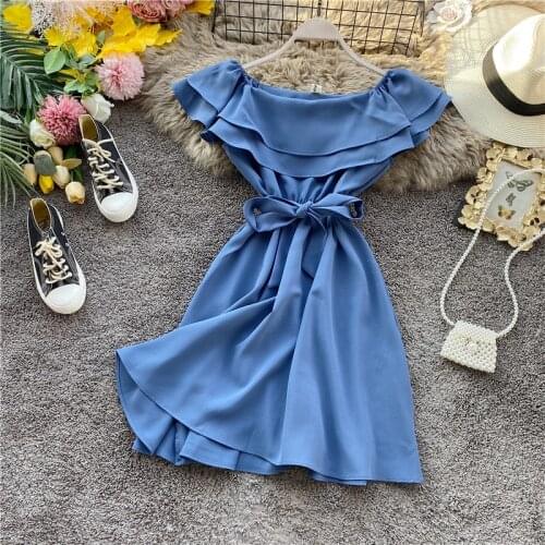 2020 Off Shoulder Ruffles Sexy Mini Short Bandage Dress vestido de festa Summer Casual Party Women A-Line Beach Holiday Dresses