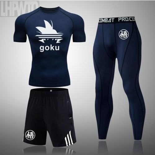 3PCS Mens Compression Sportswear Goku Running Sports Suit Basketball Tights Clothes Gym Fitness Training Set Jogging Tracksuits