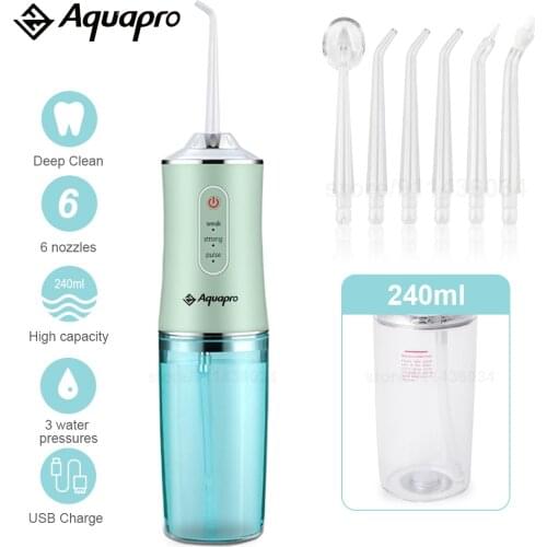 Dental Irrigator Oral Irrigator Teeth Whitening Teeth Cleaner 6 Nozzles Water Flosser 220ML Water Tank Flossing Cordless USB