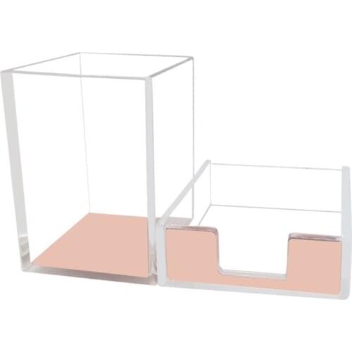 Rose Gold Memo Pad Holder Pencil Cup Set Notes Cube Tray Desktop Accessories Dispenser Pot for Office School Desk Organizers