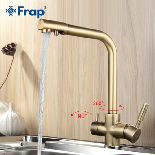 Frap Bronze antique tall Kitchen sink Faucet drinking water tap mixer with Water Purification Features Double Handle F4352-4