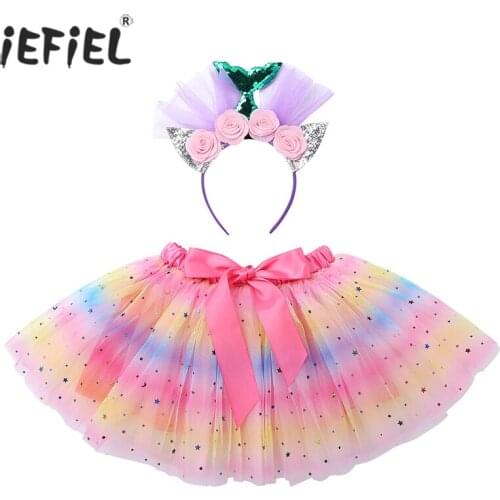 Kids Girls Clothing Infantil Ruffled Layered Tulle Mermaid Tutu Skirt with Headband Birthday Party Halloween Party Clothes
