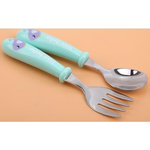 Baby Gadgets Tableware Set Children Utensil Stainless Steel Toddler Dinnerware Cutlery Cartoon Infant Food Feeding Spoon Fork