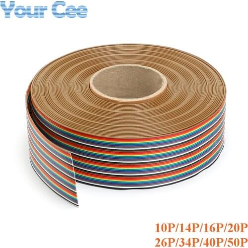 2m/lot Rainbow Ribbon Cable 10P 14P 16P 20P 26P 34P 40P 50P Flat Color Wire 1.27mm Spacing Pitch