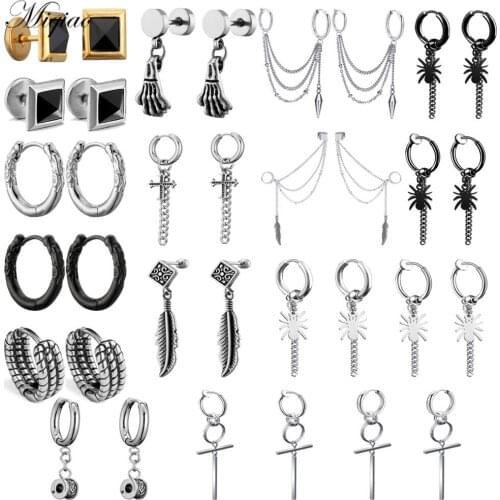 Miqiao 2pcs Fashion Trend Long Tassel Chain Cross Earrings Exquisite Body Piercing Jewelry