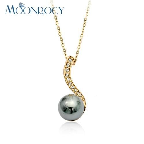 MOONROCY Drop Shipping Jewelry rose gold Color grey Imitation Pearl Austrian Crystal Necklace for women Gift choker