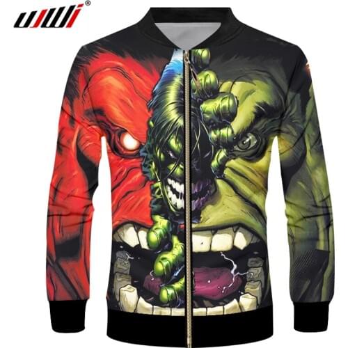 UJWI 3D Full Printing Men Red And Green Monster Jacket Long Sleeve Oversized Dropshipping Streetwear Hip Hop coat Hot