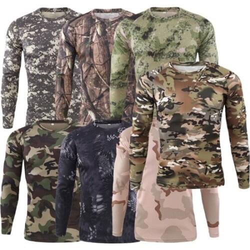 Mens Spring Autumn Outdoor Camouflage Long Sleeve T-Shirt Men Outdoor Quick Dry Tight Base Layer Sport Hunting Running T-Shirt
