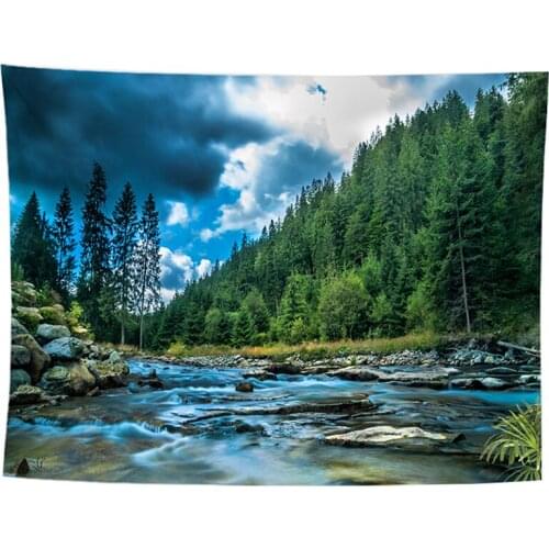 Blue sky wall hanging tapestry forest stream river home decor carpet bedroom wall tapestry nature