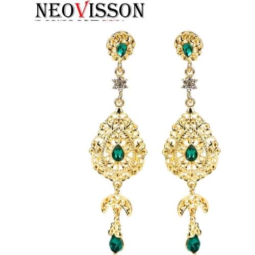 NEOVISSON Gold Color Algerian Earring Long Drop for Women Ethnic Wedding Jewelry Bridal Gift