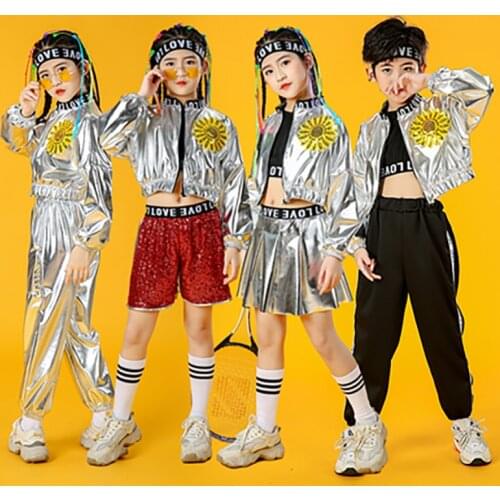 2021 Newest Children Jazz Dance Costumes Boys Hip-hop Dance Costumes Models Catwalk Girls Cheerleading Clothes Rave Clothes