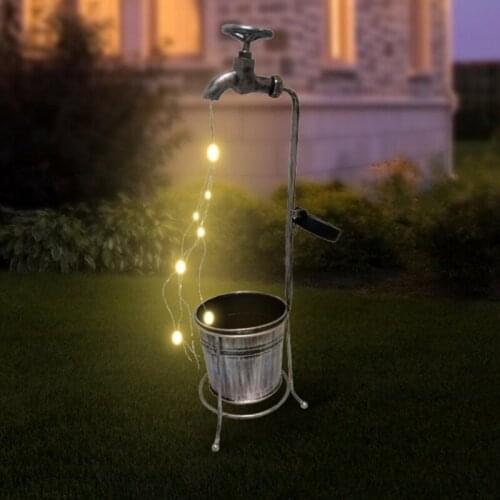Outdoor Garden Art Light Decoration Solar Powered Water Faucet Planter Watering Can Style Fairy LED Strands Lamp GXMA